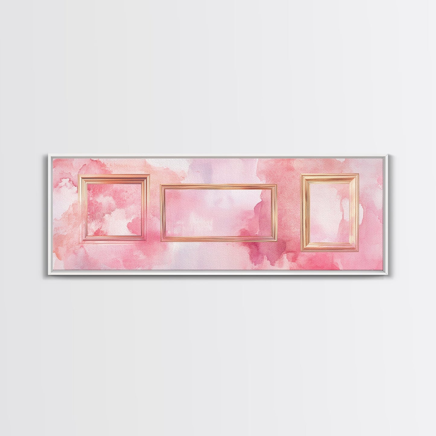 Golden Frames Canvas Print Light Pink Wall Art Minimalist Decor Modern Artistic Horizontal Artwork Boho Home Gift Idea