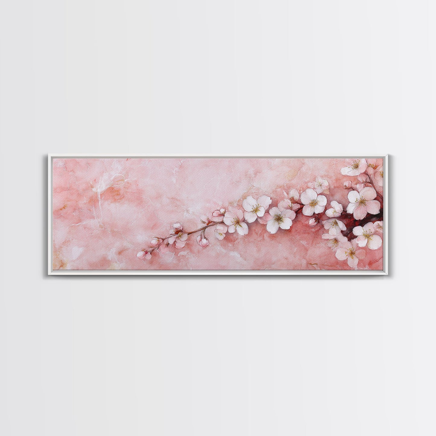 Cherry Blossom Branch Canvas Print, Light Pink Wall Art, Botanical Art, Bedroom Decor, Spring Floral Art, Rustic Wall Art