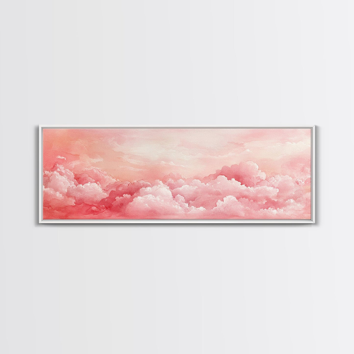 Pink Cloudscape Framed Canvas Print Light Pink Wall Art Above Sofa Horizontal Art Moody Sky Coastal Decor Gift Idea For Her Bedroom Art