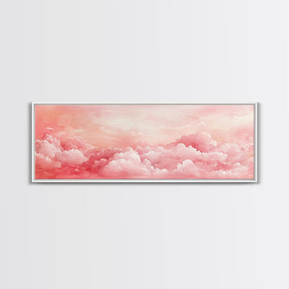 Pink Cloudscape Framed Canvas Print Light Pink Wall Art Above Sofa Horizontal Art Moody Sky Coastal Decor Gift Idea For Her Bedroom Art