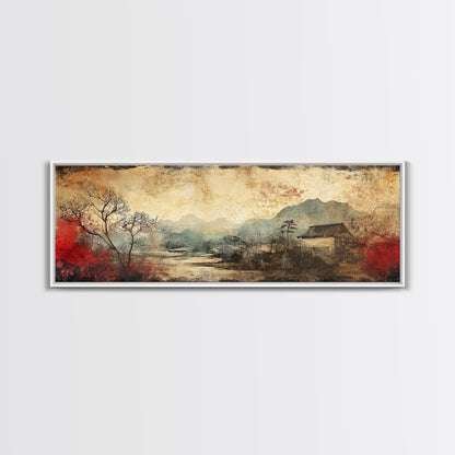 Chinoiserie Framed Canvas Print Japanese Minimalist Art Zen Wall Art Botanical Prints Nature Inspired Bedroom Artwork Decor