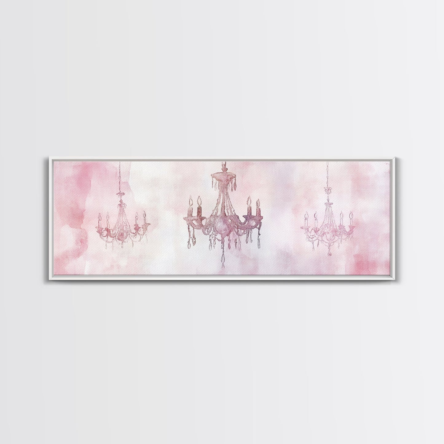 Elegant Chandelier Art Framed Canvas Print Light Pink Wall Art Minimalist Décor Horizontal Art Bedroom Living Room Gift Idea