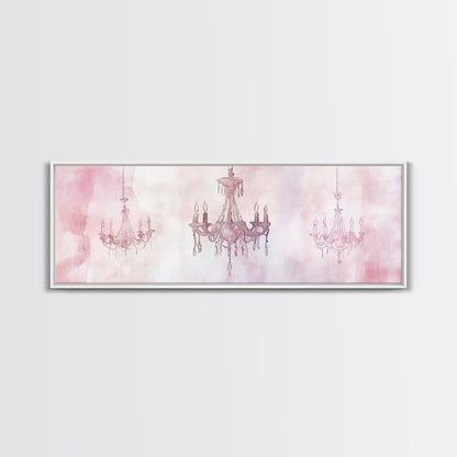 Elegant Chandelier Art Framed Canvas Print Light Pink Wall Art Minimalist Décor Horizontal Art Bedroom Living Room Gift Idea