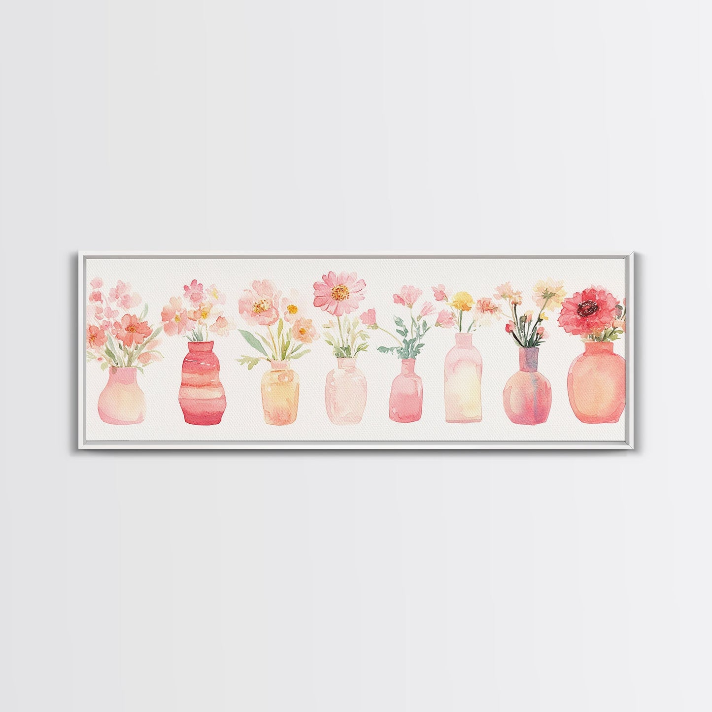 Wildflower Botanical Prints Framed Canvas Print Light Pink Wall Art Living Room Decor Horizontal Rustic Floral Painting