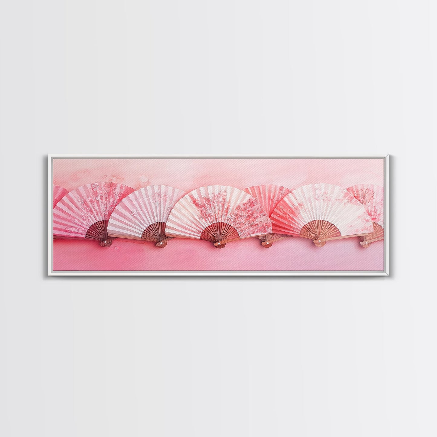 Elegant Fans Canvas Print with Cherry Blossom Art, Pink Wall Art, Whimsical Art for Living Room or Bedroom, Light Pink Decor Idea