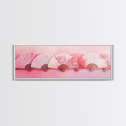 Elegant Fans Canvas Print with Cherry Blossom Art, Pink Wall Art, Whimsical Art for Living Room or Bedroom, Light Pink Decor Idea