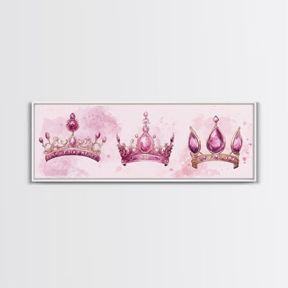 Pink Regal Crowns Canvas Print Gemstone Painting Royal Artwork Pink Abstract Art Above Bed Wall Art Feminine Glam Room Decor Gift