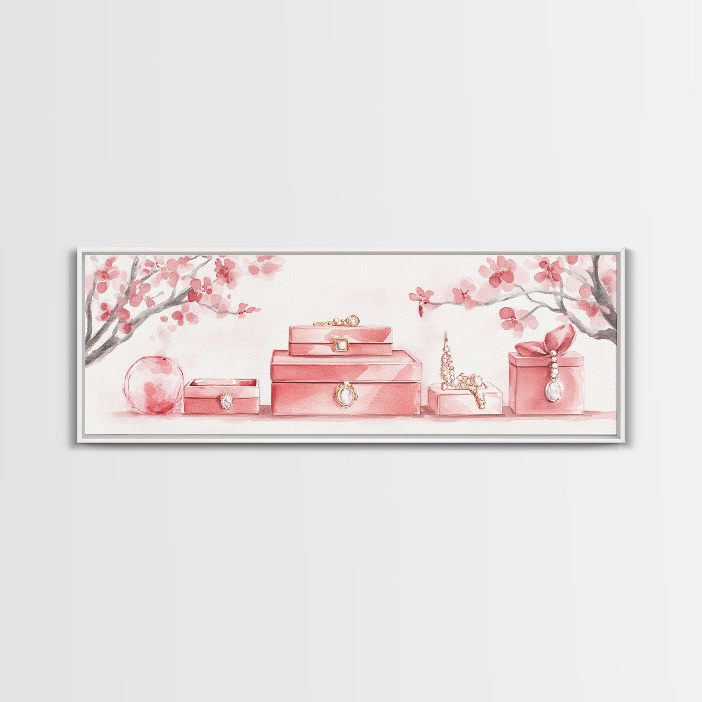 Cherry Blossom Canvas Print, Botanical Framed Canvas Art, Light Pink Wall Art, Bedroom or Guest Room Art, Feminine Nature-Inspired Decor