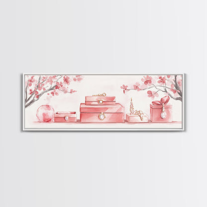 Cherry Blossom Canvas Print, Botanical Framed Canvas Art, Light Pink Wall Art, Bedroom or Guest Room Art, Feminine Nature-Inspired Decor