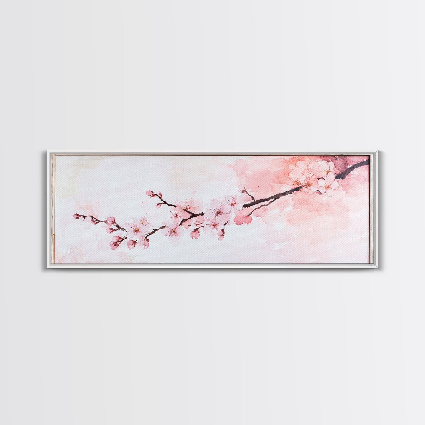 Cherry Blossom Framed Canvas Print, Japanese Sakura Wall Art, Light Pink Decor, Minimalist Botanical Artwork, Bedroom or Living Room Art