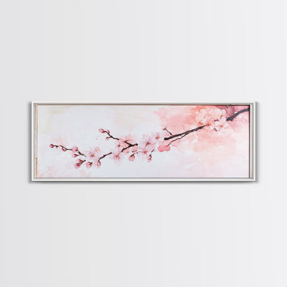 Cherry Blossom Framed Canvas Print, Japanese Sakura Wall Art, Light Pink Decor, Minimalist Botanical Artwork, Bedroom or Living Room Art