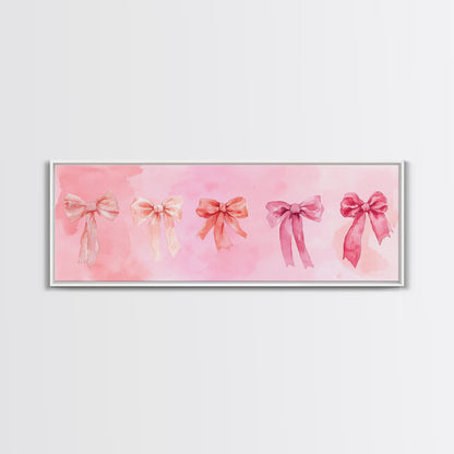 Ribbon Bow Canvas Print Light Pink Art Feminine Horizontal Wall Art Whimsical Artwork Living Room Wabi Sabi Decor Framed Print