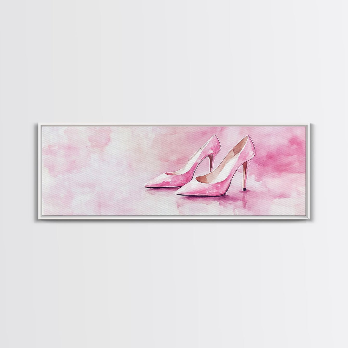 Elegant Pink Heels Canvas Print, Fashion Artwork, Pink Abstract Art, Minimalist Wall Art, Feminine Decor, Light Pink Bedroom Art