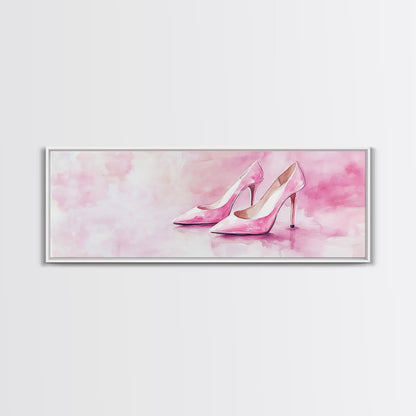 Elegant Pink Heels Canvas Print, Fashion Artwork, Pink Abstract Art, Minimalist Wall Art, Feminine Decor, Light Pink Bedroom Art