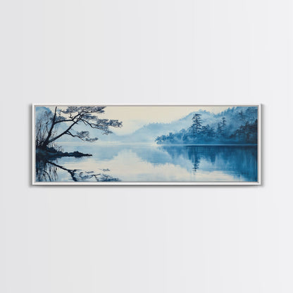 Serene Blue Lake Landscape Canvas Print, Pine Tree Art, Smoky Mountain Art, Coastal Landscape Art, Bedroom Art, Gift Idea For Him