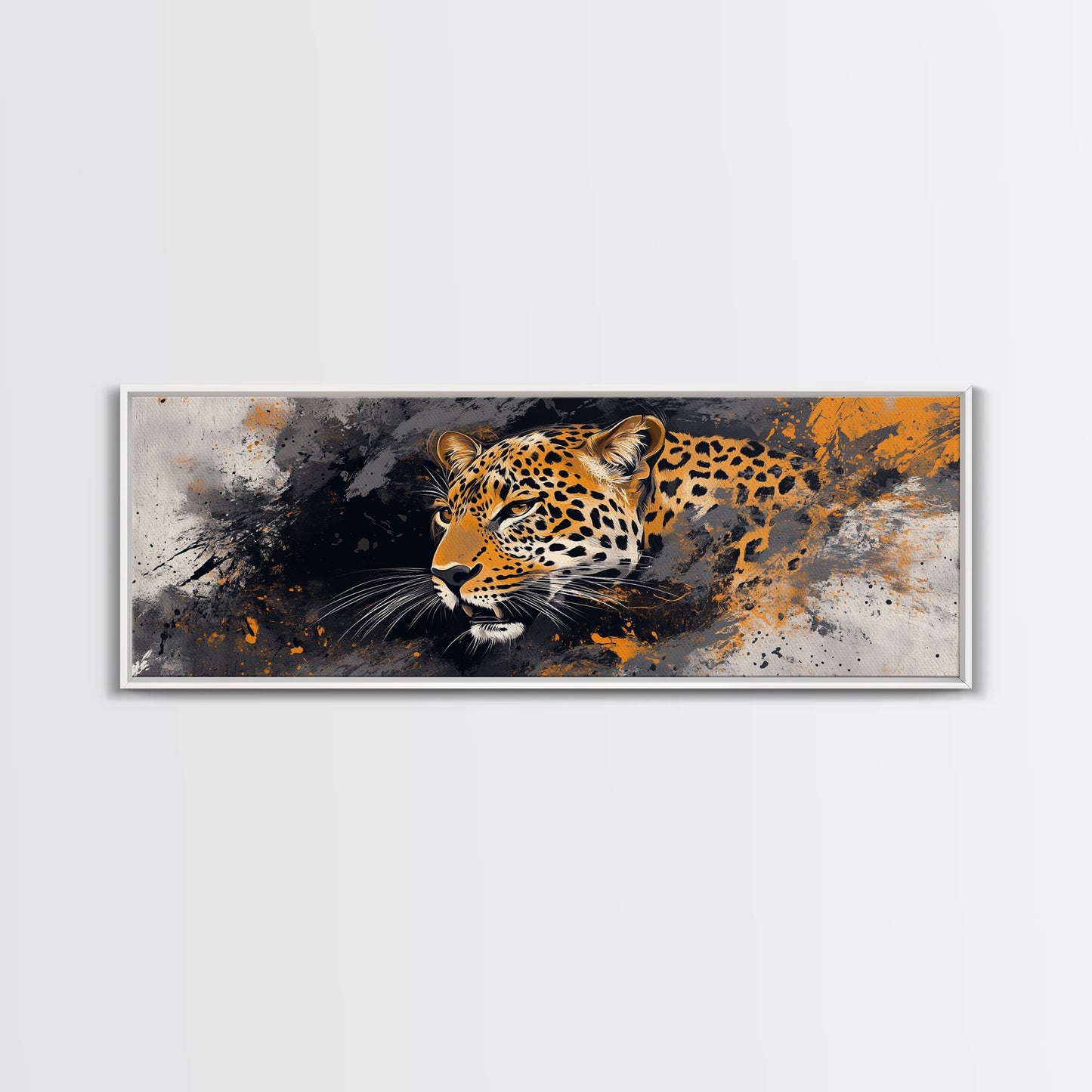Dynamic Jungle Leopard Framed Canvas Print - Bold Wildlife Painting, African Wall Art, Safari Decor, Gift Idea For Him, Bedroom Wall Accent
