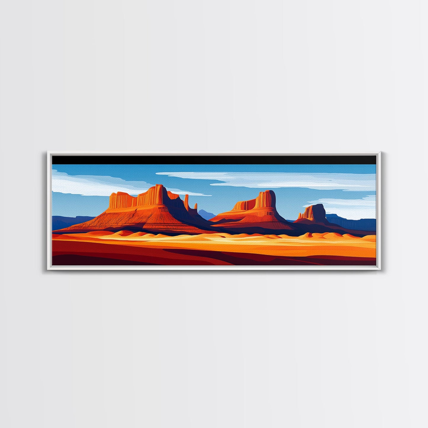Monument Valley Sunset Framed Canvas Print, Southwest Wall Art, Panoramic Painting, Rustic Art, Landscape Art, Gift Idea, Extra Wide Art