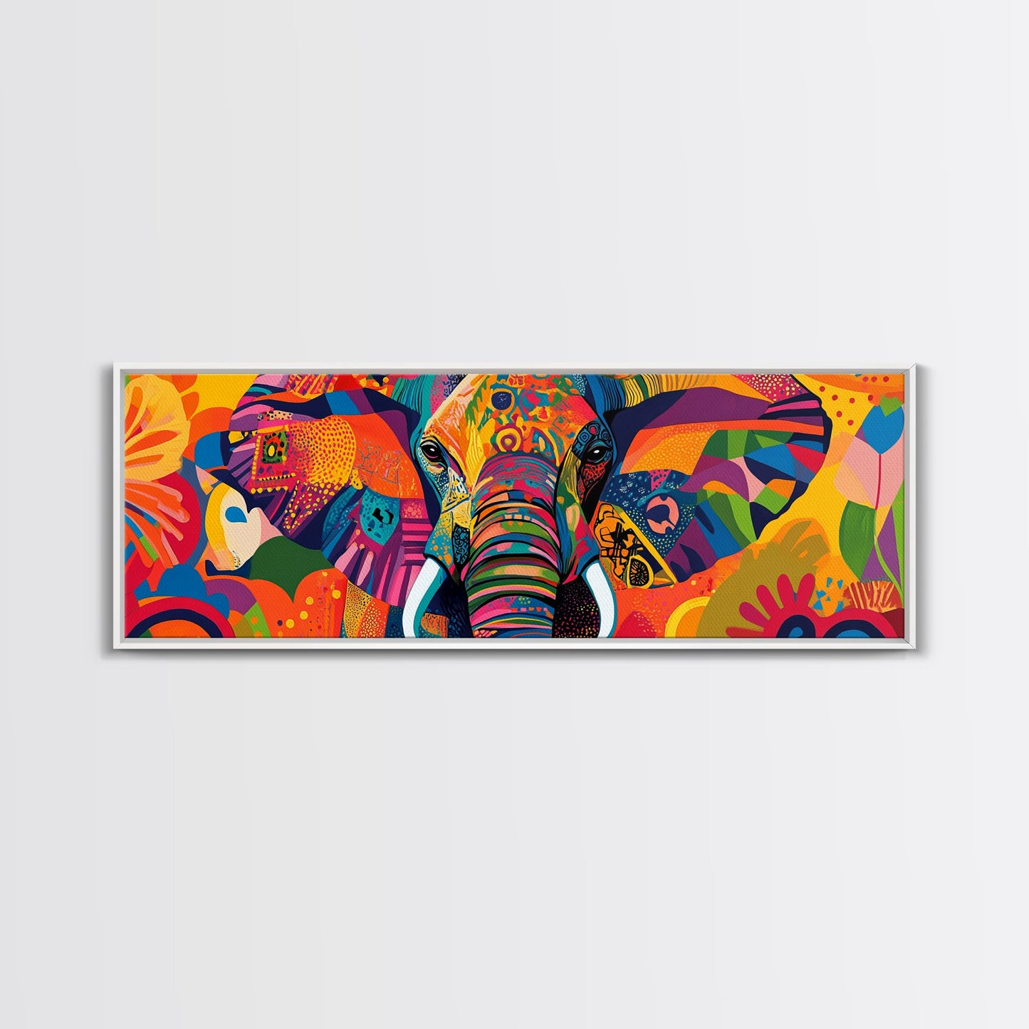 Vibrant Canvas Print of Colorful Abstract Elephant Wall Art, African Art, Whimsical Living Room Art, Boho Art, Horizontal Wall Art