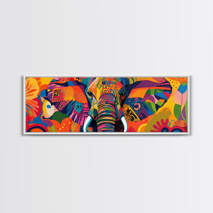 Vibrant Canvas Print of Colorful Abstract Elephant Wall Art, African Art, Whimsical Living Room Art, Boho Art, Horizontal Wall Art