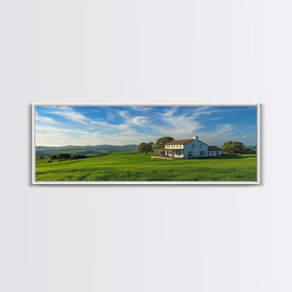 Scenic Green Rolling Hills Framed Canvas Print - Rustic Landscape Art, Farmhouse Living Room Decor, Extra Wide Art Above Sofa, Gift Idea