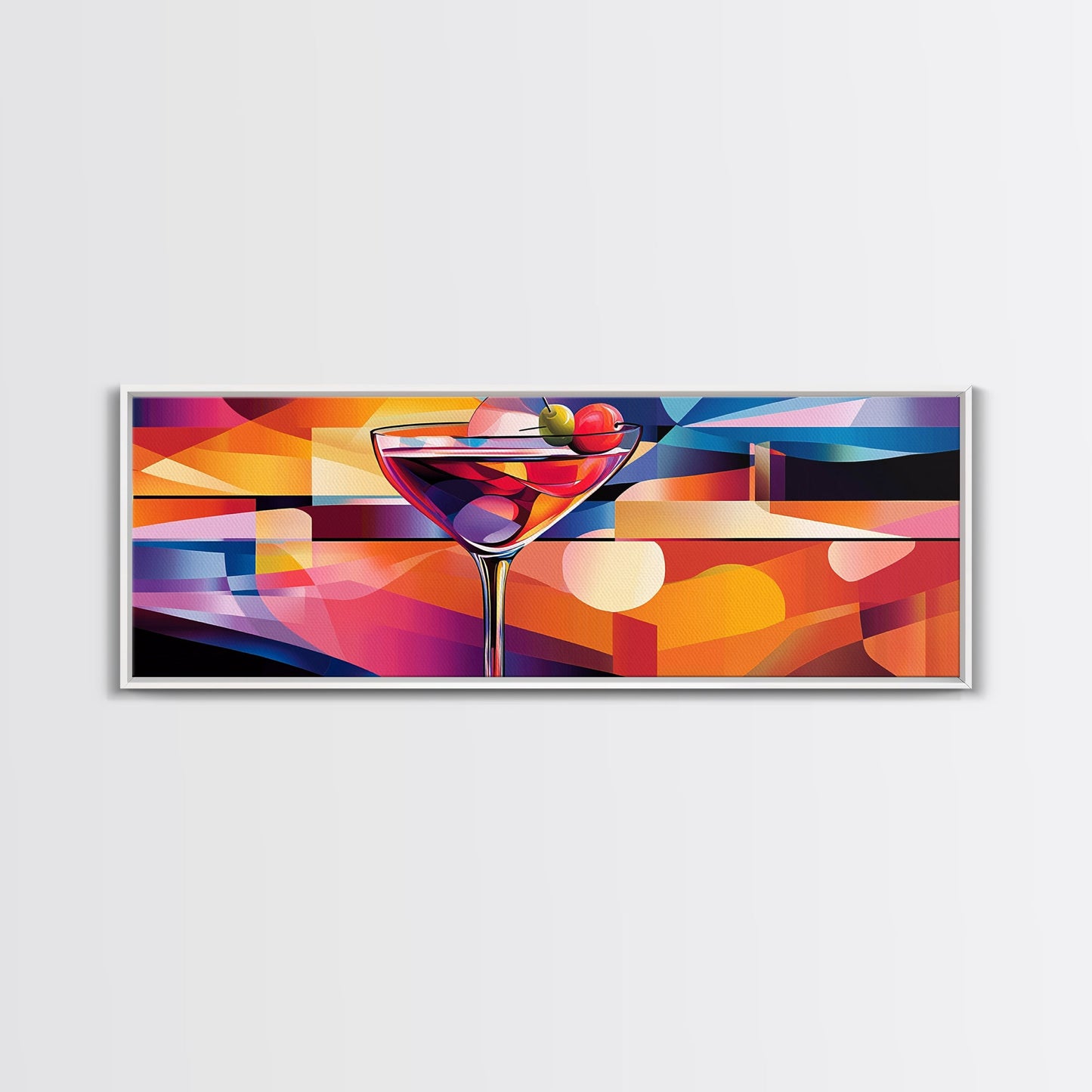 Martini Glass Framed Canvas Print Martini Wall Art Abstract Modern Cocktail Art Kitchen Bar Decor Bold Geometric Wall Artwork