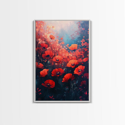 Vibrant Wildflower Framed Canvas Print, California Poppy Art, Rustic Bedroom Art, Boho Farmhouse Wall Decor, Gift Idea for Her