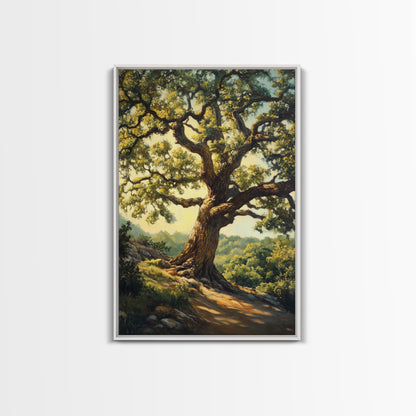 Majestic Oak Tree Framed Canvas Print Rustic Landscape Painting Oak Tree Art Above Couch Decor Living Room Wall Art Gift Idea
