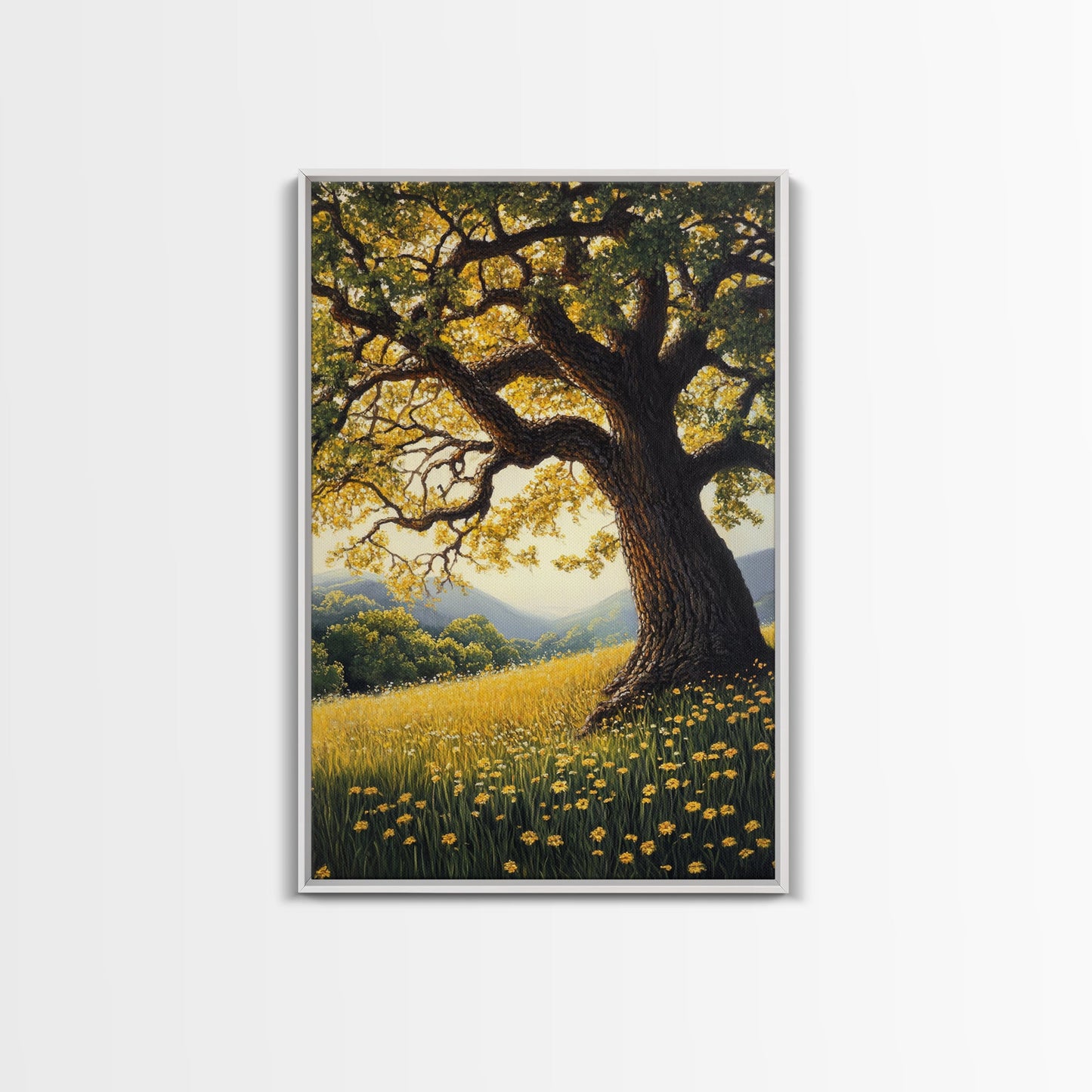 Vibrant Meadow Tree Canvas Print Rustic Wall Art Wildflower Landscape Painting Living Room Artwork Above Sofa Art Fall Decor