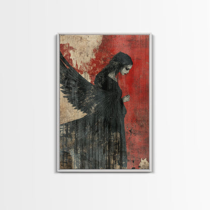 Gothic Angel Red Background Canvas Print Dark Angels Wall Art Moody Gothic Artwork Abstract Art Print Rustic Decor Gift Idea