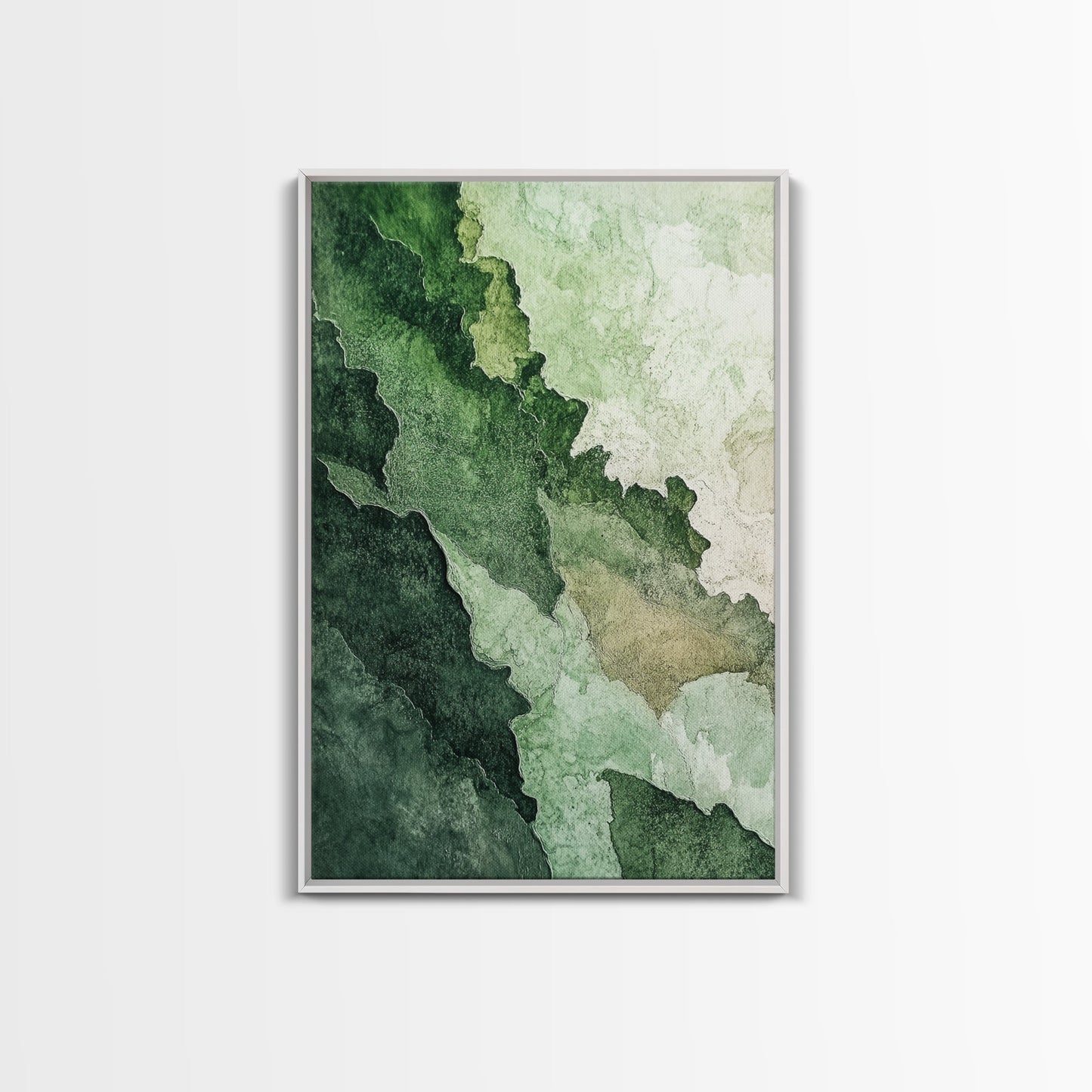 Textured Green Framed Canvas Print, Sage Green Wall Art, Modern Rustic Decor, Minimalist Bedroom Art, Vertical Skinny Wall Art