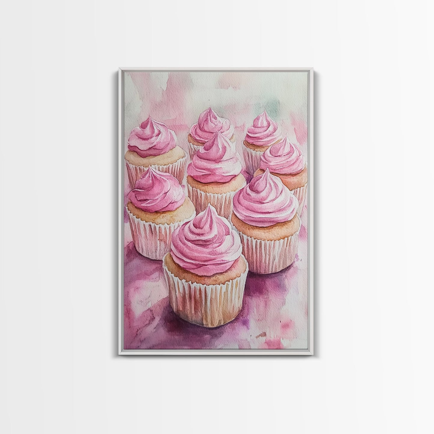 Pink Cupcake Art Canvas Print Kitchen Decor Dessert Illustration Rustic Artwork Food Review Kitchen Art Gift Idea For Her
