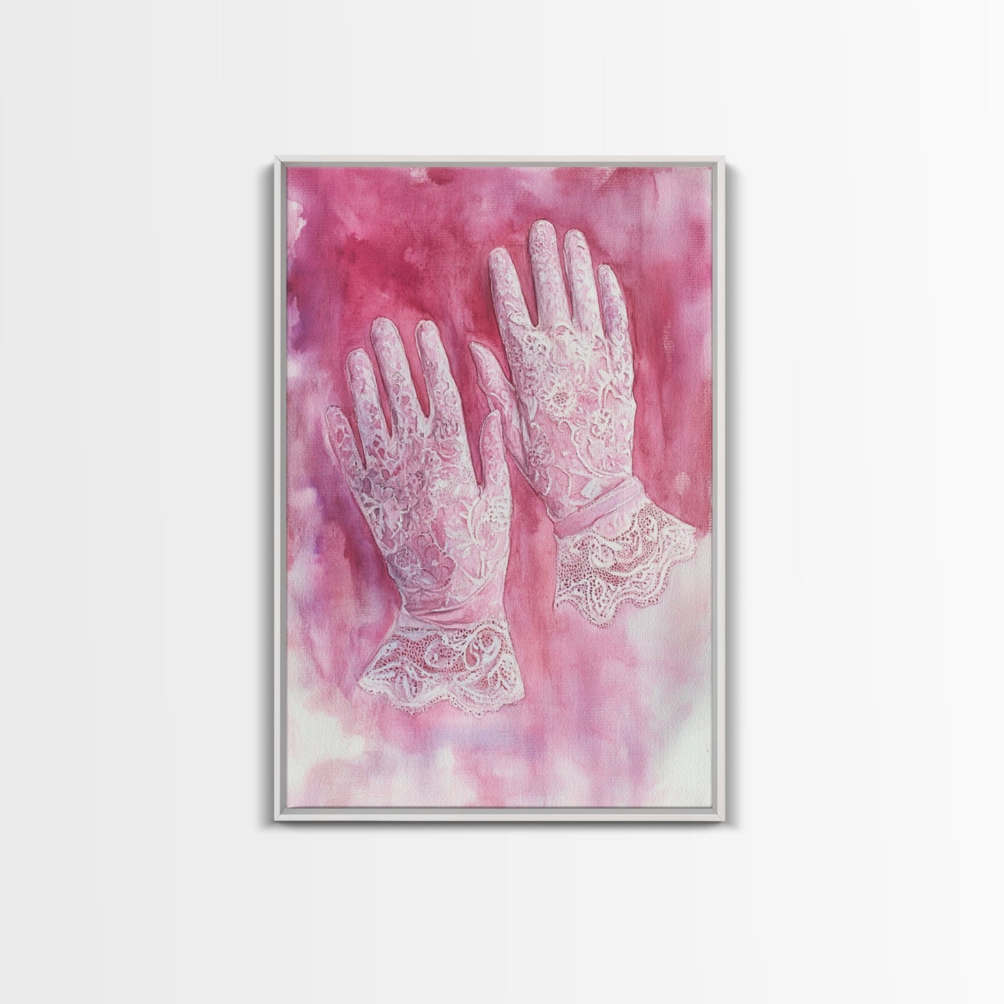 Light Pink Wall Art Canvas Print, Delicate Lace Gloves Illustration, Victorian-Inspired Art, Rustic Decor Bedroom Guest Room Gift