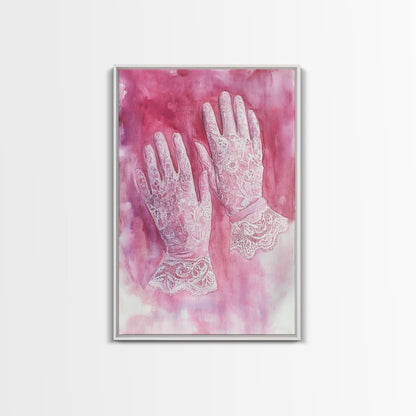 Light Pink Wall Art Canvas Print, Delicate Lace Gloves Illustration, Victorian-Inspired Art, Rustic Decor Bedroom Guest Room Gift