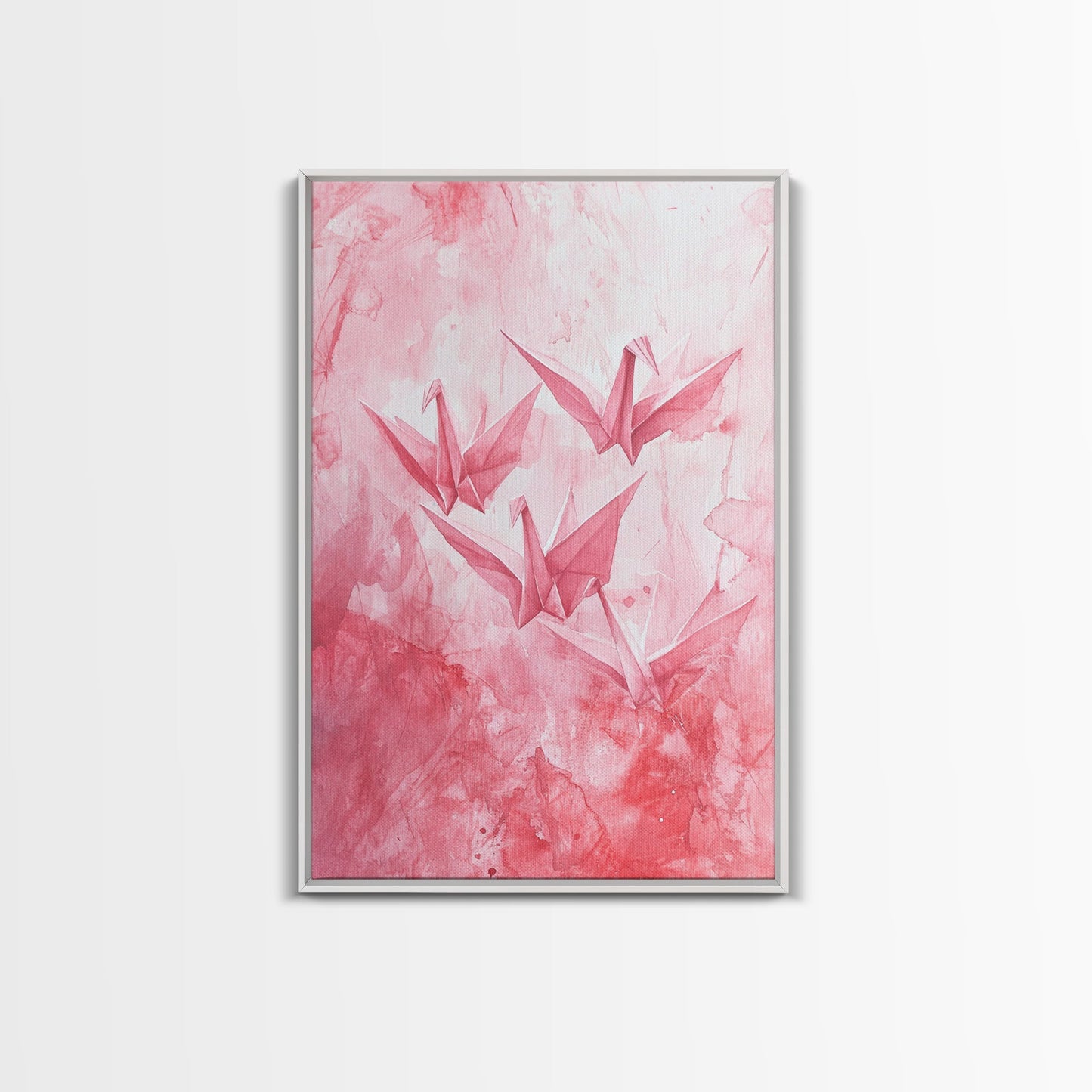 Origami Cranes Canvas Print Japanese Inspired Light Pink Wall Art Whimsical Minimalist Rustic Aesthetic Unique Gift Idea Art