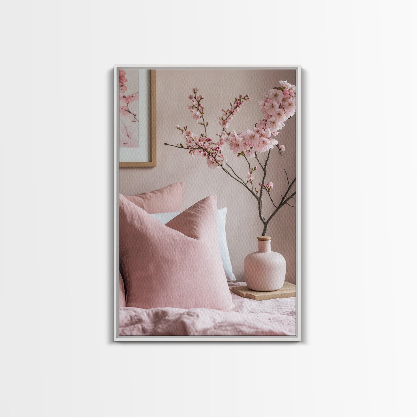 Cherry Blossom Bedroom Canvas Print Light Pink Wall Art Feminine Cozy Decor Floral Home Bedroom Accent Japanese Inspired Artwork