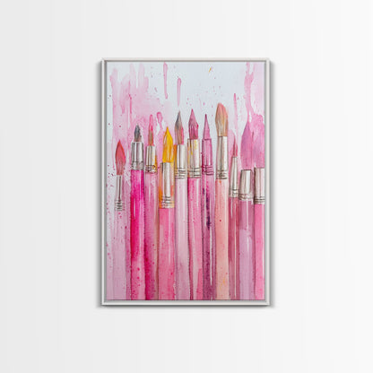 Painterly Brushes Canvas Print Pink Abstract Art Whimsical Art Rustic Decor Minimalist Dorm Wall Art Gift Idea Art Nouveau