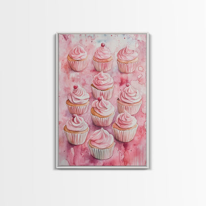 Pink Cupcakes Canvas Print Food Review Kitchen Art Dessert Wall Art Rustic Farmhouse Decor Gift Idea Pastel Whimsical Artwork