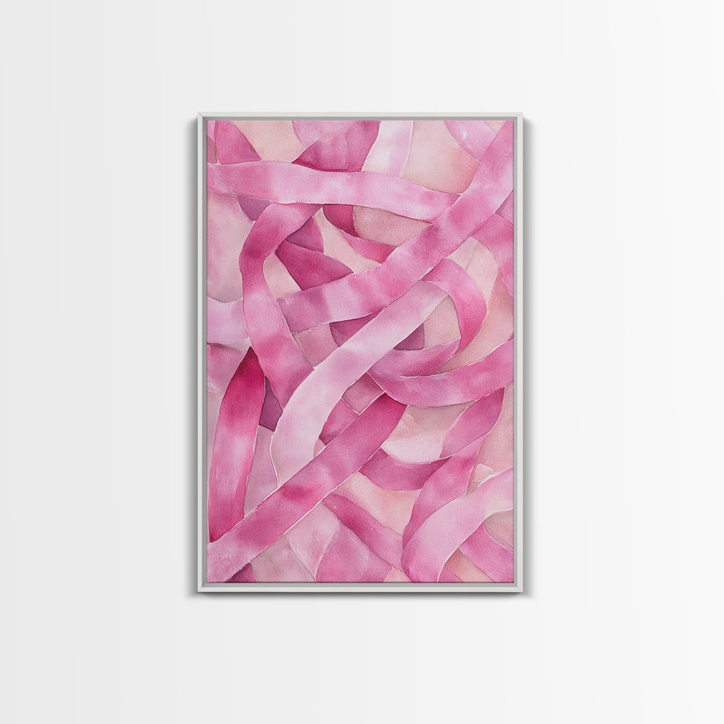Abstract light pink wall art modern ribbons canvas print perfect addition to minimalist aesthetic boho decor vertical skinny art