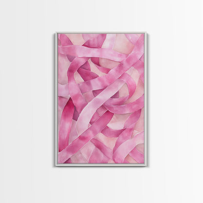 Abstract light pink wall art modern ribbons canvas print perfect addition to minimalist aesthetic boho decor vertical skinny art
