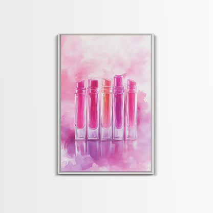 Vibrant lipstick art bold feminine wall decor framed canvas print perfect bedroom or guest room boho aesthetic rustic glam style gift