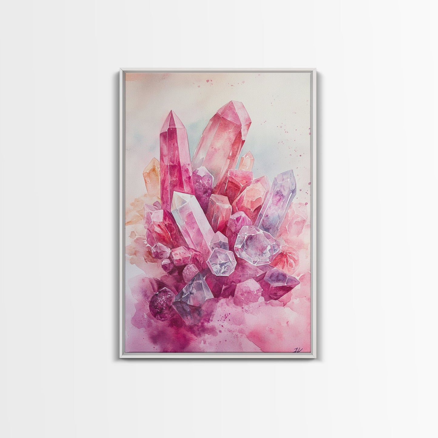 Gemstone Painting Framed Canvas Print Moody Abstract Art in Light Pink Wall Art Bedroom Decor Rustic Aesthetic Living Room Accent