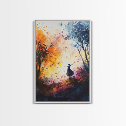 Autumn Whimsical Scene Framed Canvas Print Nature Inspired Art Vibrant Colors Rustic Fall Decor Wildflower Painting Living Room Gift Idea