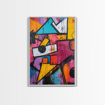 Bold Graffiti Framed Canvas Print, Urban Street Art Style Wall Decor, Moody Abstract Art, Gift Idea for Him, Living Room Wall Art