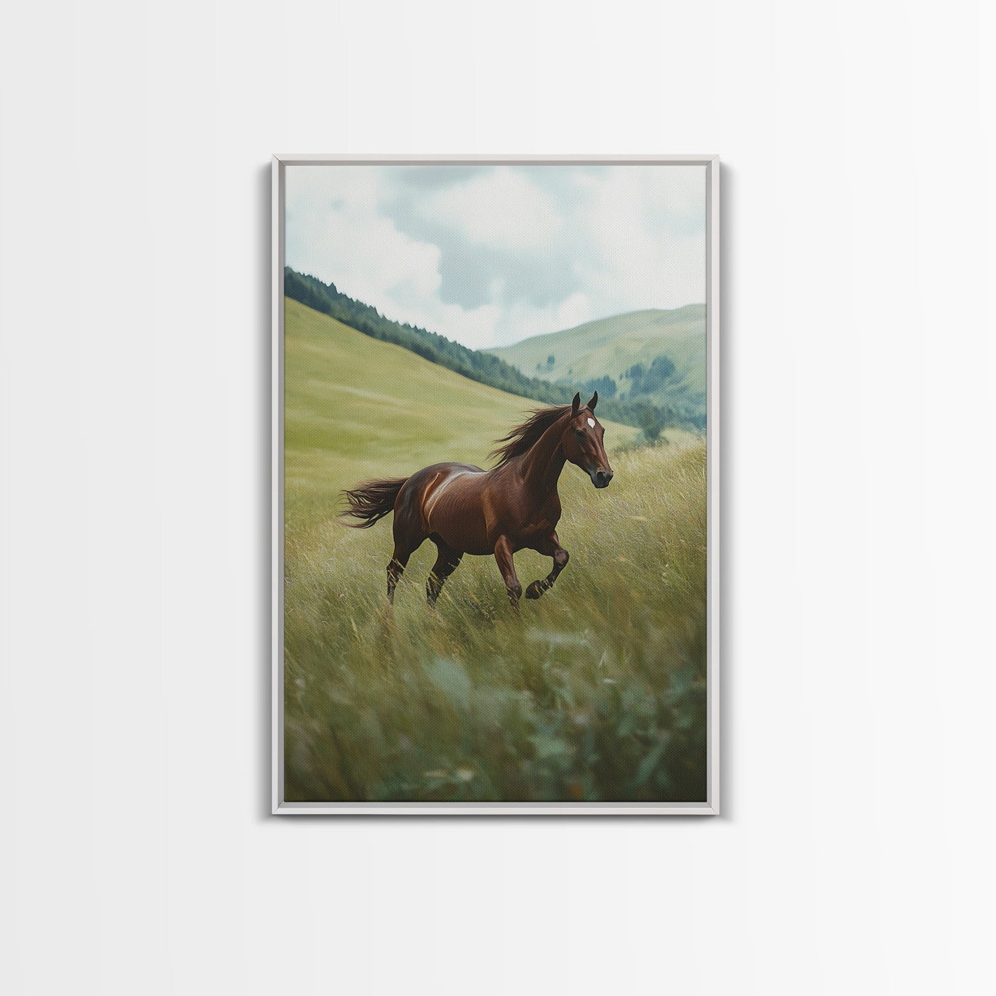Galloping Brown Stallion Framed Canvas Print Horse Wall Art Rustic Decor Living Room Above Couch Wabi Sabi Style