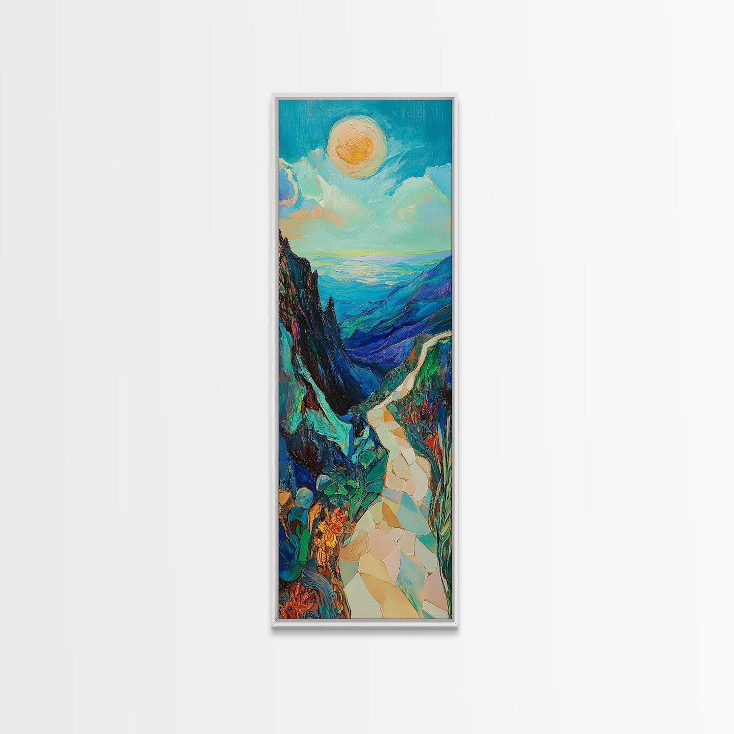 Mountain Painting, Canvas Print, sunset wall art, pink orange wall art, extra wide art, panoramic painting, landscape painting