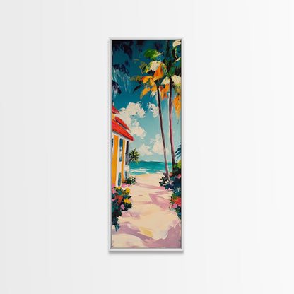 Beach Path, palm tree painting, coastal painting, nautical decor, tropical beach house art, above bed wall art, Canvas Print