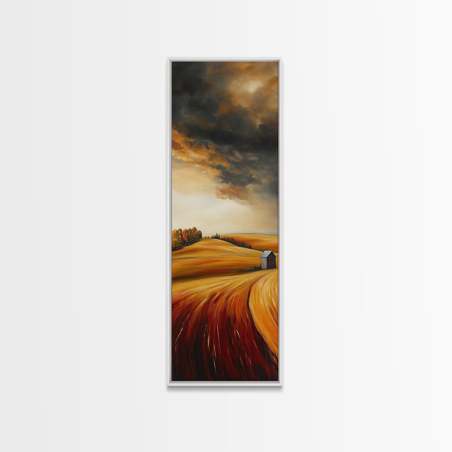 Autumn Fields, Stormy Sky, Golden Wheat, Canvas Print, barn landscape oil painting, farmhouse art, rustic wall art, fall decor