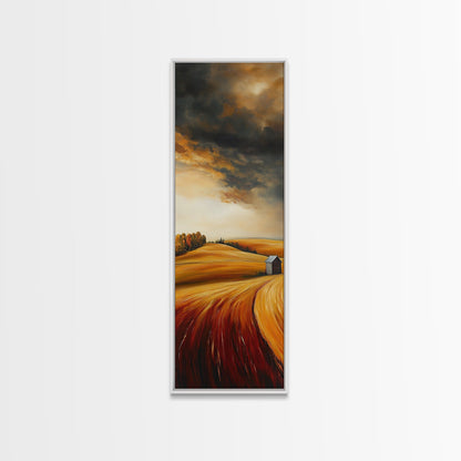 Autumn Fields, Stormy Sky, Golden Wheat, Canvas Print, barn landscape oil painting, farmhouse art, rustic wall art, fall decor