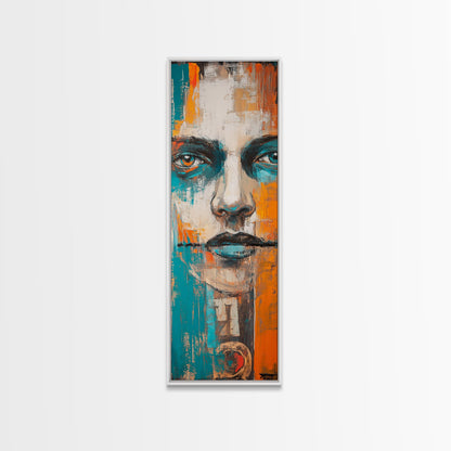 Abstract Portrait, chicano art, afrocentric wall art, moody art, urban art, framed canvas print, tall skinny art, geometric wall art