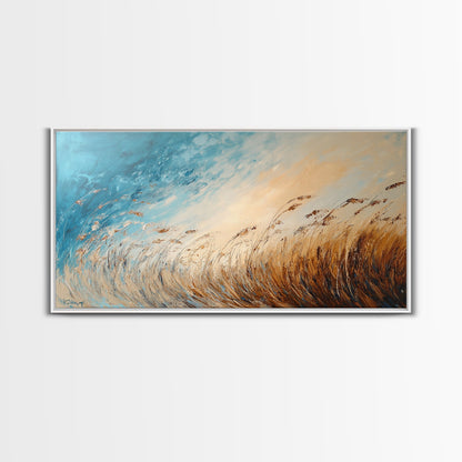 Coastal Wind, Beach Grass Painting, Coastal Cowgirl Wall Art, Nautical Decor, Wabi Sabi Art, Minimalist Art, Canvas Print, Extra Wide Art